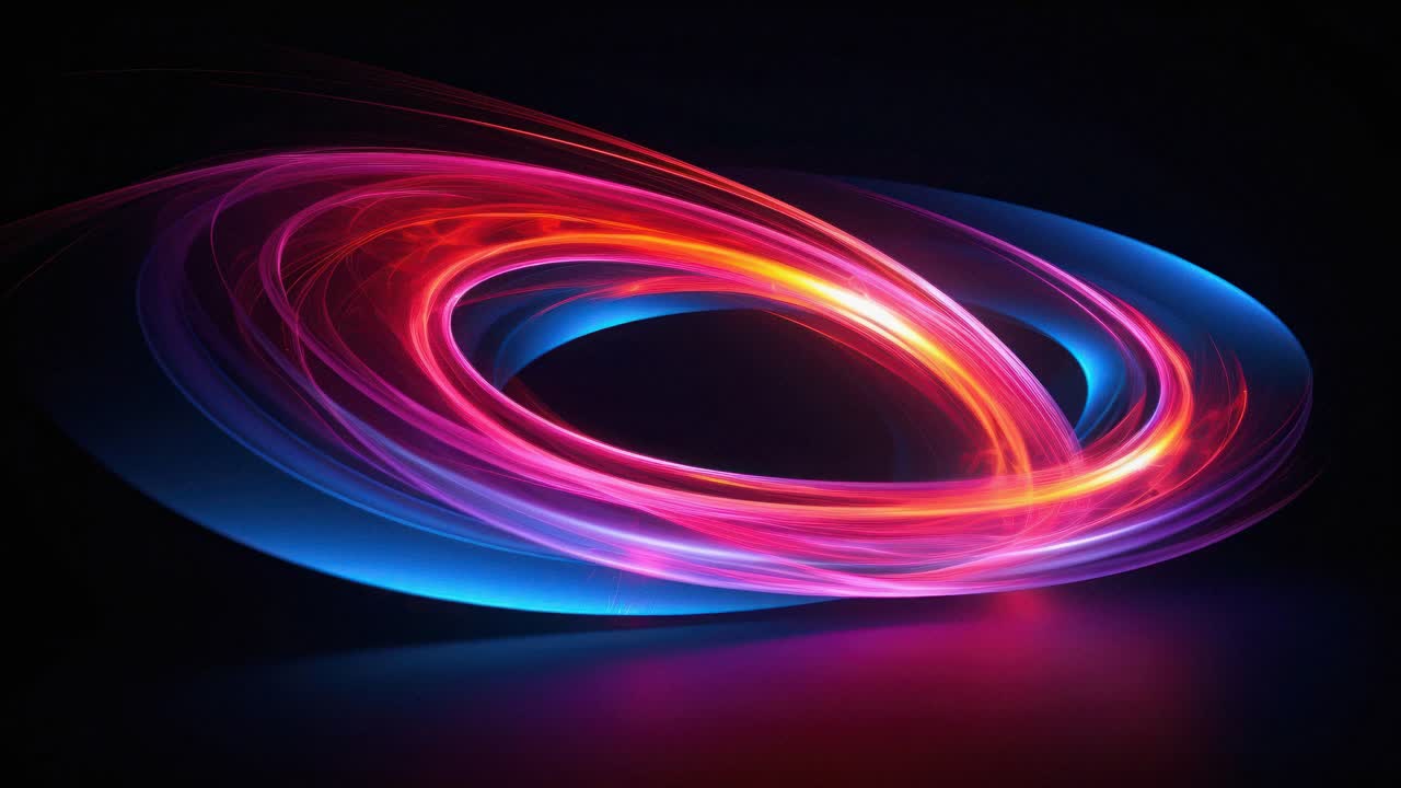 Abstract video art with swirling neon lights in blue and pink
