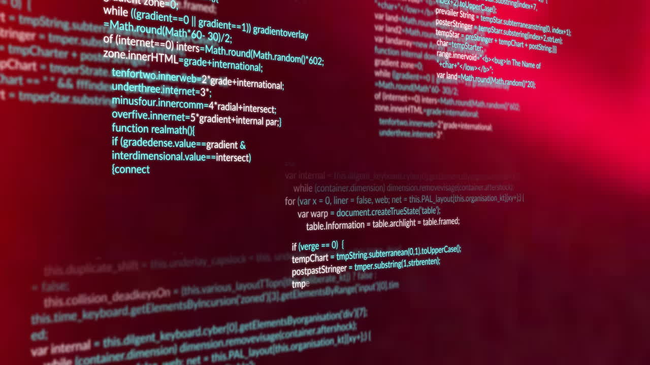Computer screen displaying animation of code with math functions and variables