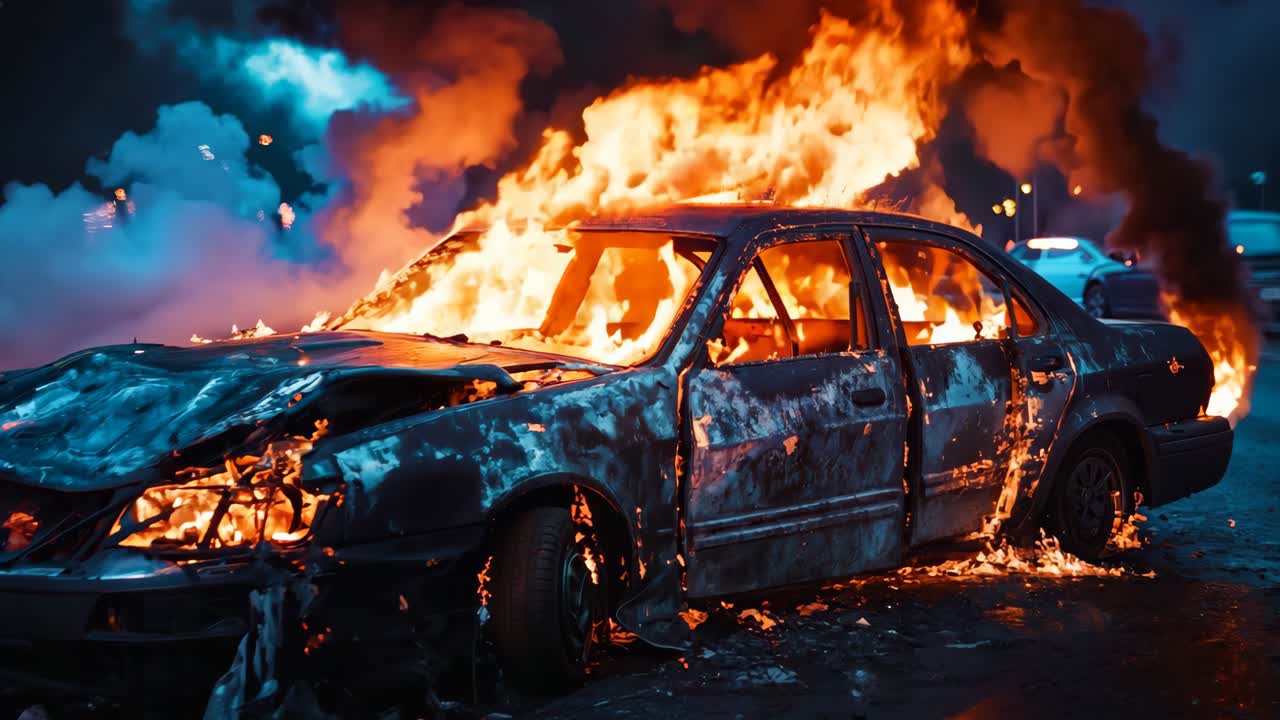 길 에 불타는 불타는 차