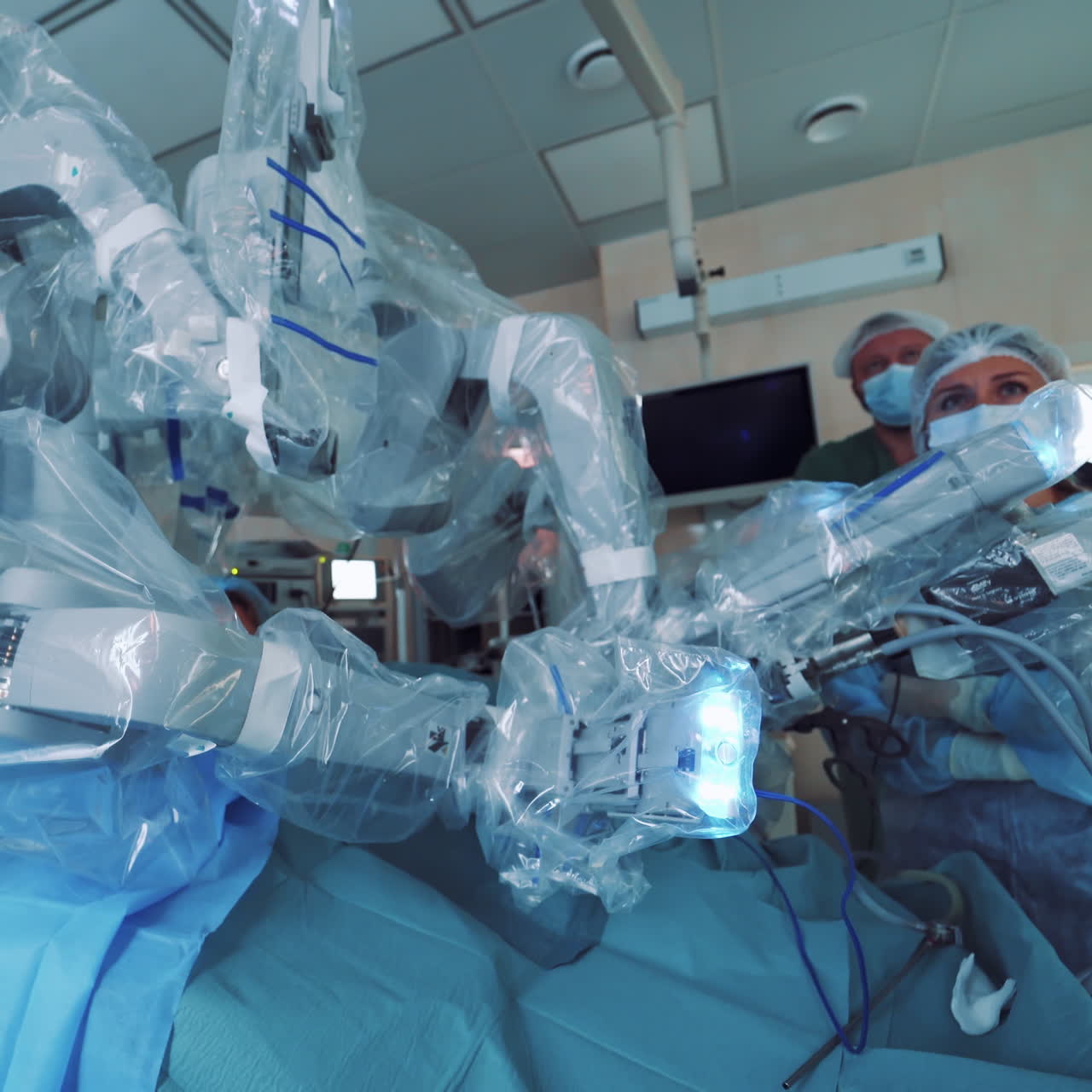 Medical robot. Robotic Surgery. Medical operation involving robot. Minimally Invasive Robotic Surgery with the da Vinci Surgical System.