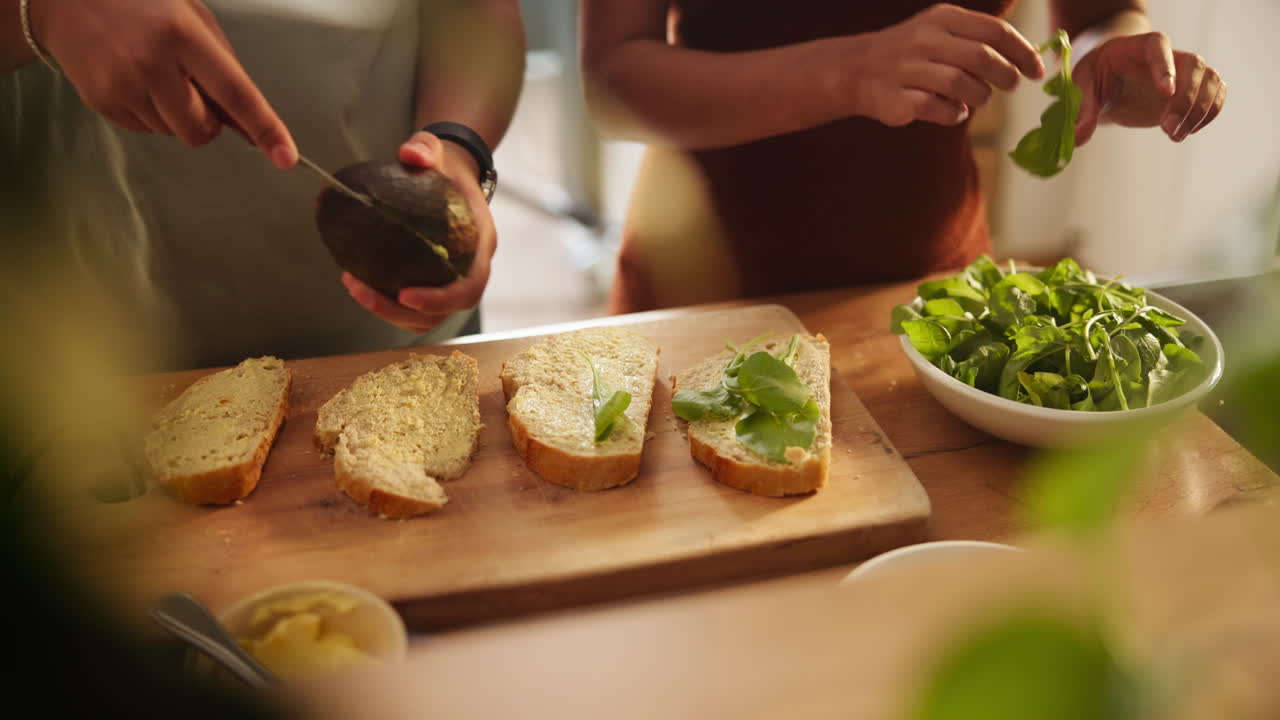 Preparing Healthy Avocado Toast Sandwiches
