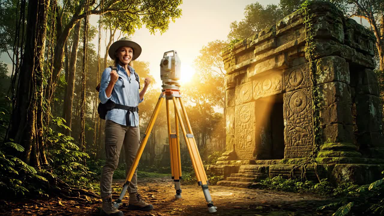 Archaeologist Surveying Ancient Ruins in the Jungle