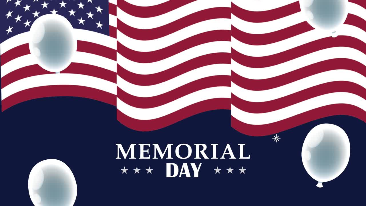 letras del día conmemorativo con globos de helio y bandera