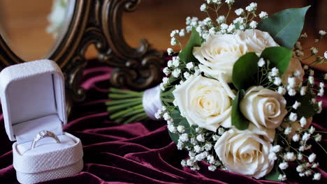 beautiful wedding bouquet with ring box