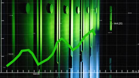 animation of graphs with changing numbers over data server racks in server room