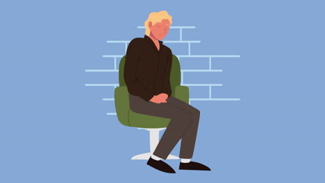 male psychiatric patient seated in chair character