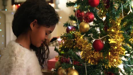 young girl at home at christmas time