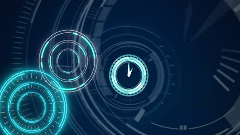 animación del escaneo del alcance, el reloj se mueve rápido y el procesamiento de datos a través de la pantalla digital