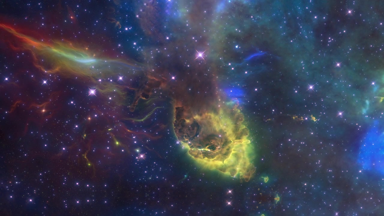Cosmic Journey Through Colorful Nebula