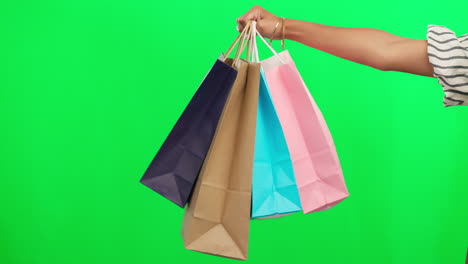 Shopping-bag-in-hand,-retail-and-green-screen