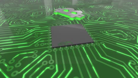 el concepto de la placa de circuitos giratorios de computadora de color verde oscuro es el bucle de bitcoin 4k.