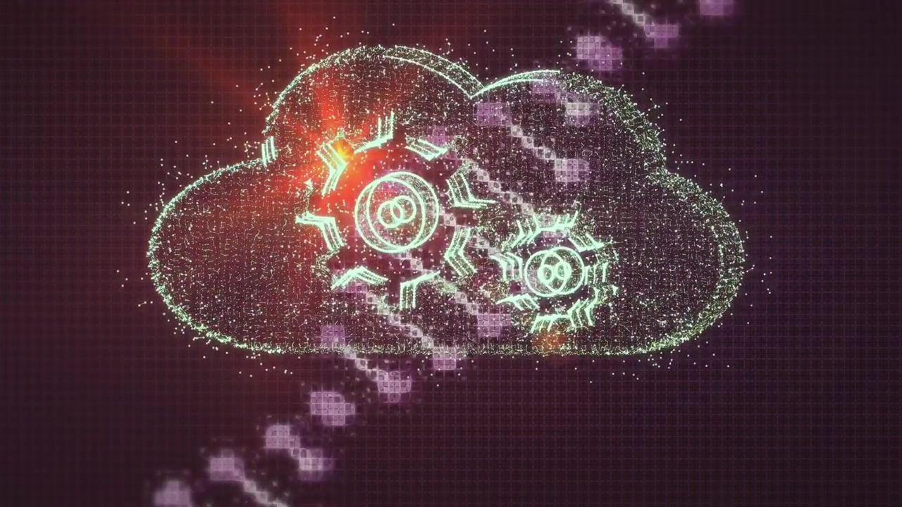 Animation of sale text over spots circular scanner neon lights