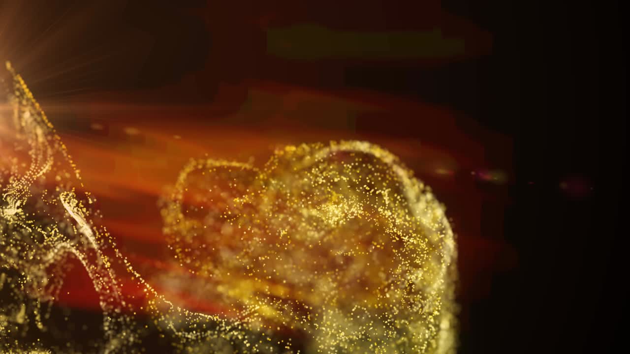 animación de nube de partículas amarillas y luz naranja moviéndose sobre fondo negro