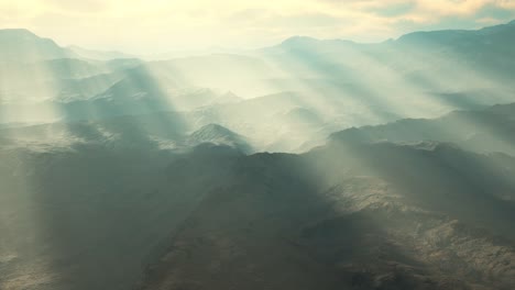 aerial vulcanic desert landscape with rays of light