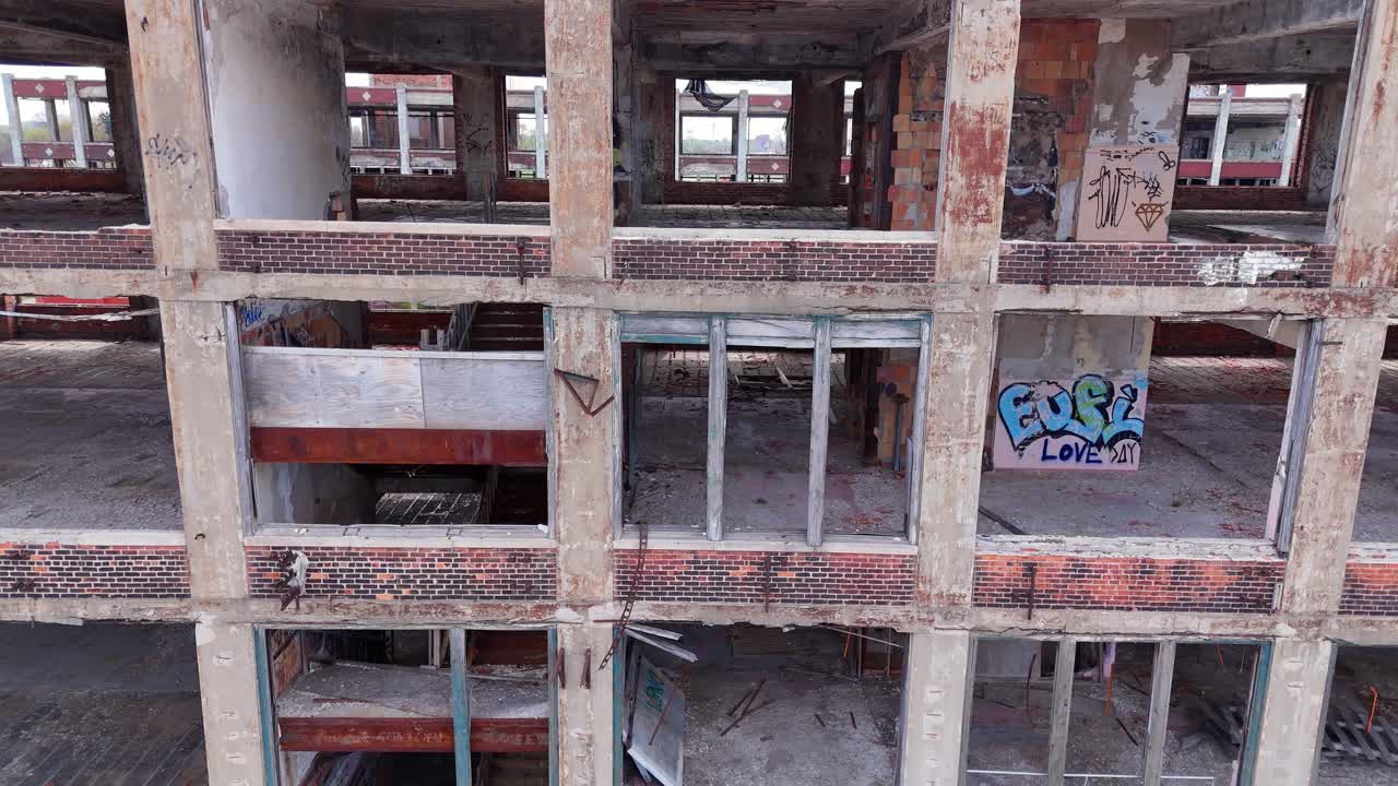 Interior of Derelict Historic Packard Car Manufacturing Plant in Detroit, Michigan, USA
