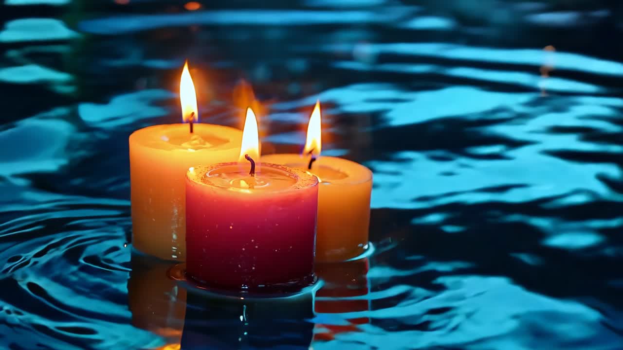 tres velas flotando en el agua