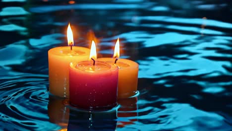 three candles floating in water