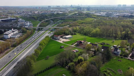 aerial view of highway intersection and surrounding landscape