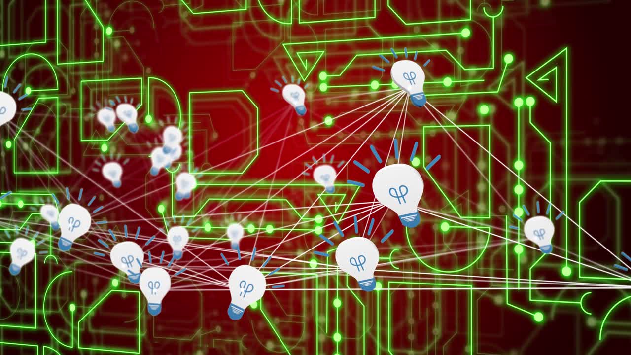 animación de bombillas sobre una red de conexiones