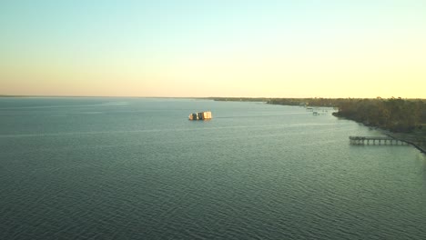 Flying-Post-Hurricane-Michael-near-the-Hathaway-bridge-in-Panama-City,-Florida