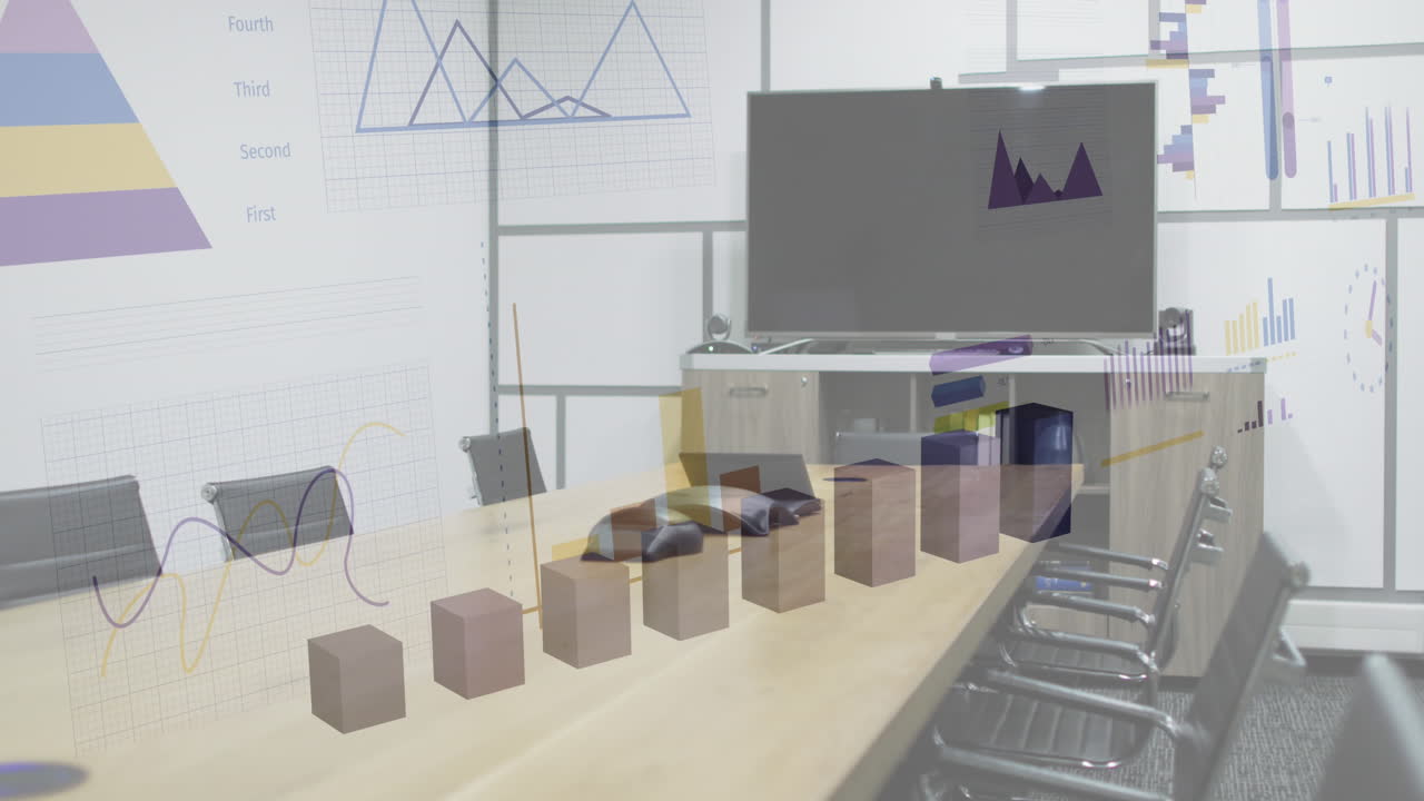 анимация обработки финансовых данных через компьютер в офисе.