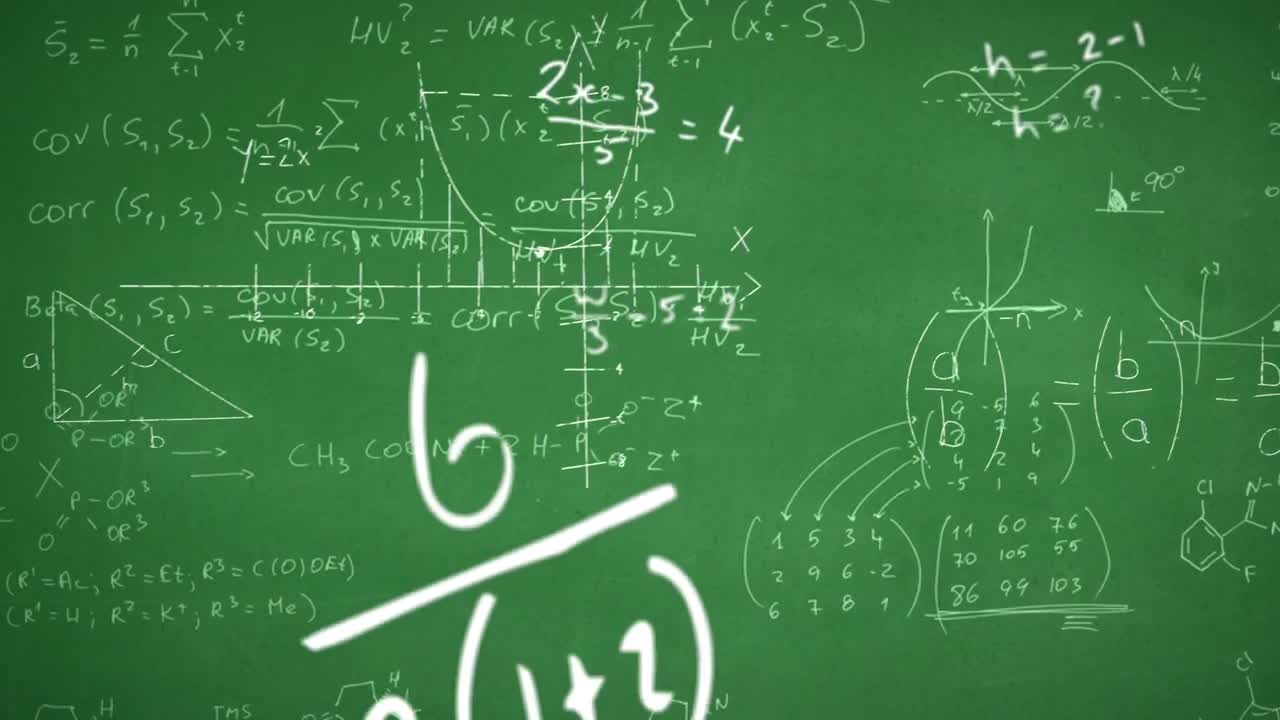 animación digital de fórmulas y símbolos matemáticos flotando contra ecuaciones matemáticas en gr