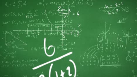 Digital-animation-of-mathematical-formulas-and-symbols-floating-against-mathematical-equations-on-gr