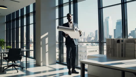 architect presenting building design in office