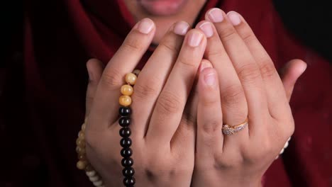 close up of muslim women hand praying at ramadan