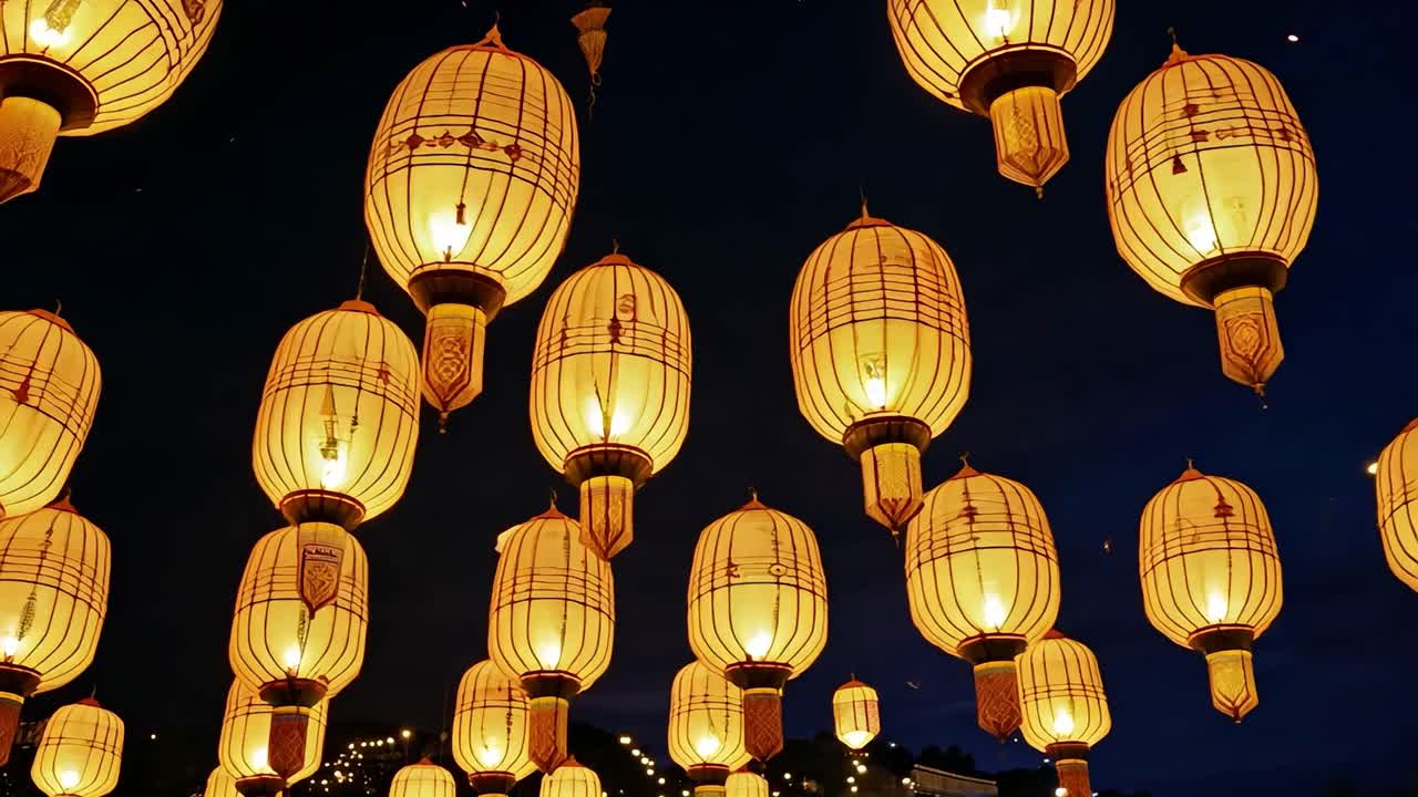 hermosas linternas chinas iluminan el cielo nocturno