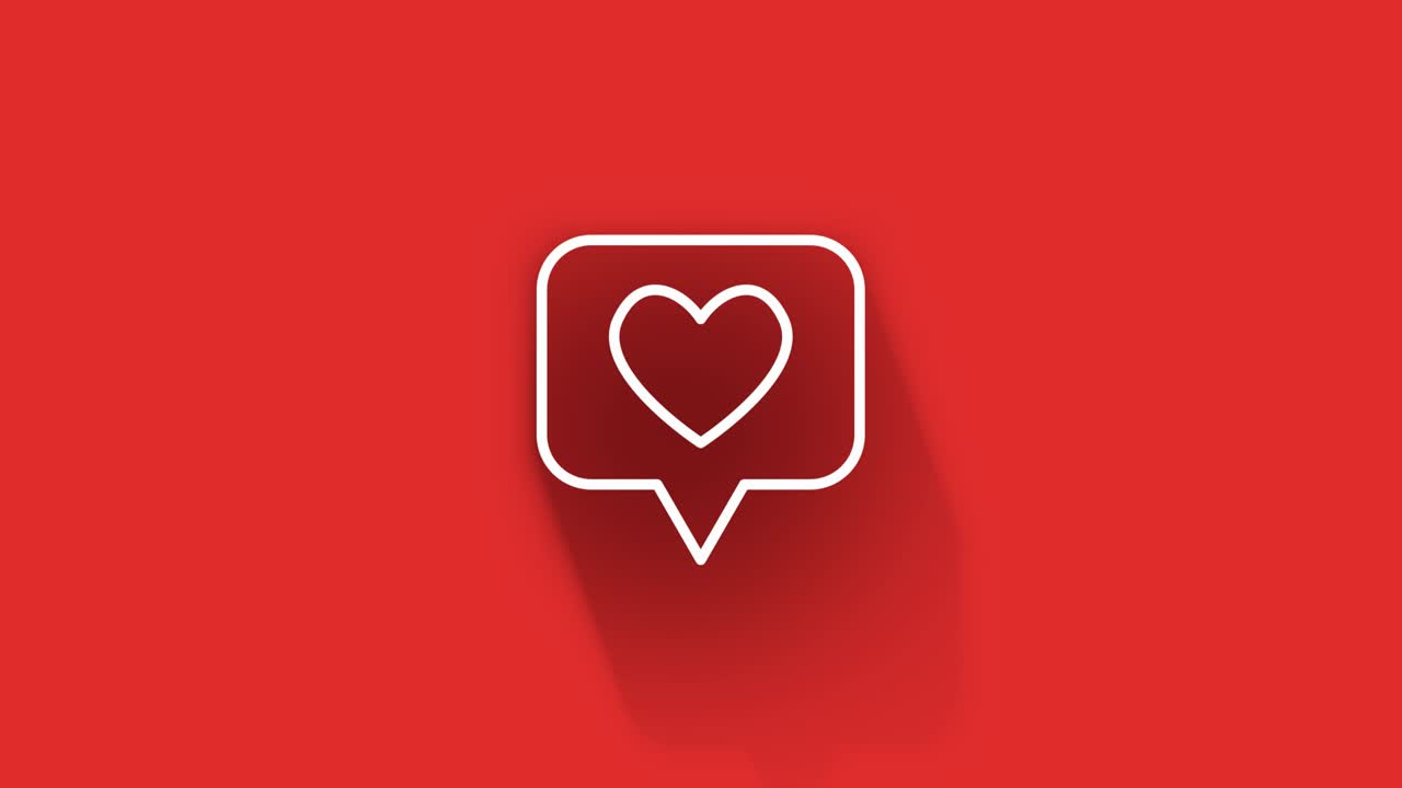 Design de ícone de redes sociais com sombra longa isolado em fundo vermelho. Ícone web de contorno. Motion graphics