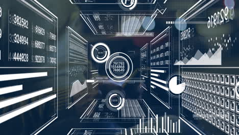 Processing digital data, person viewing graphs and charts in animation interface