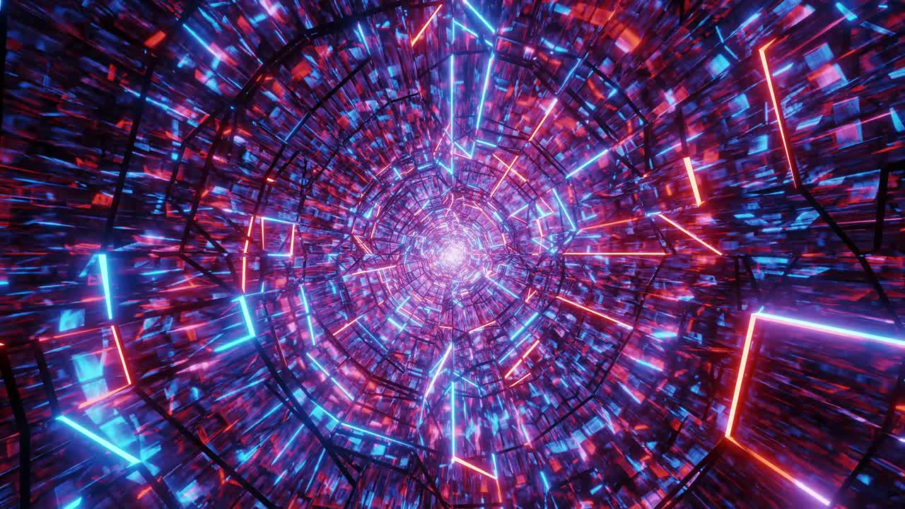 diseño de corredor de túnel de vidrio de marco de alambre brillante ilustración en 3d papel tapiz en vivo fondo de movimiento vj bucle