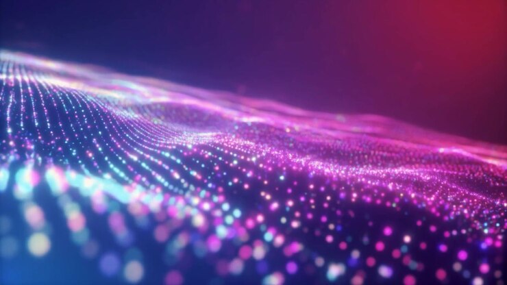 Onda digitale astratta di particelle luminose in movimento