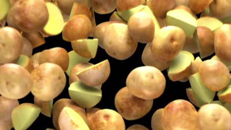 falling potatoes transition effect with alpha channel. 3d rendering