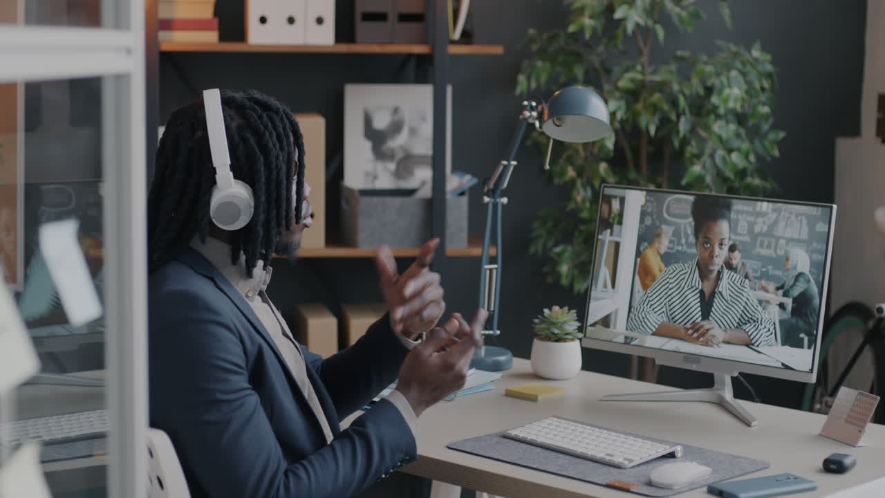 Businessman in video conference call