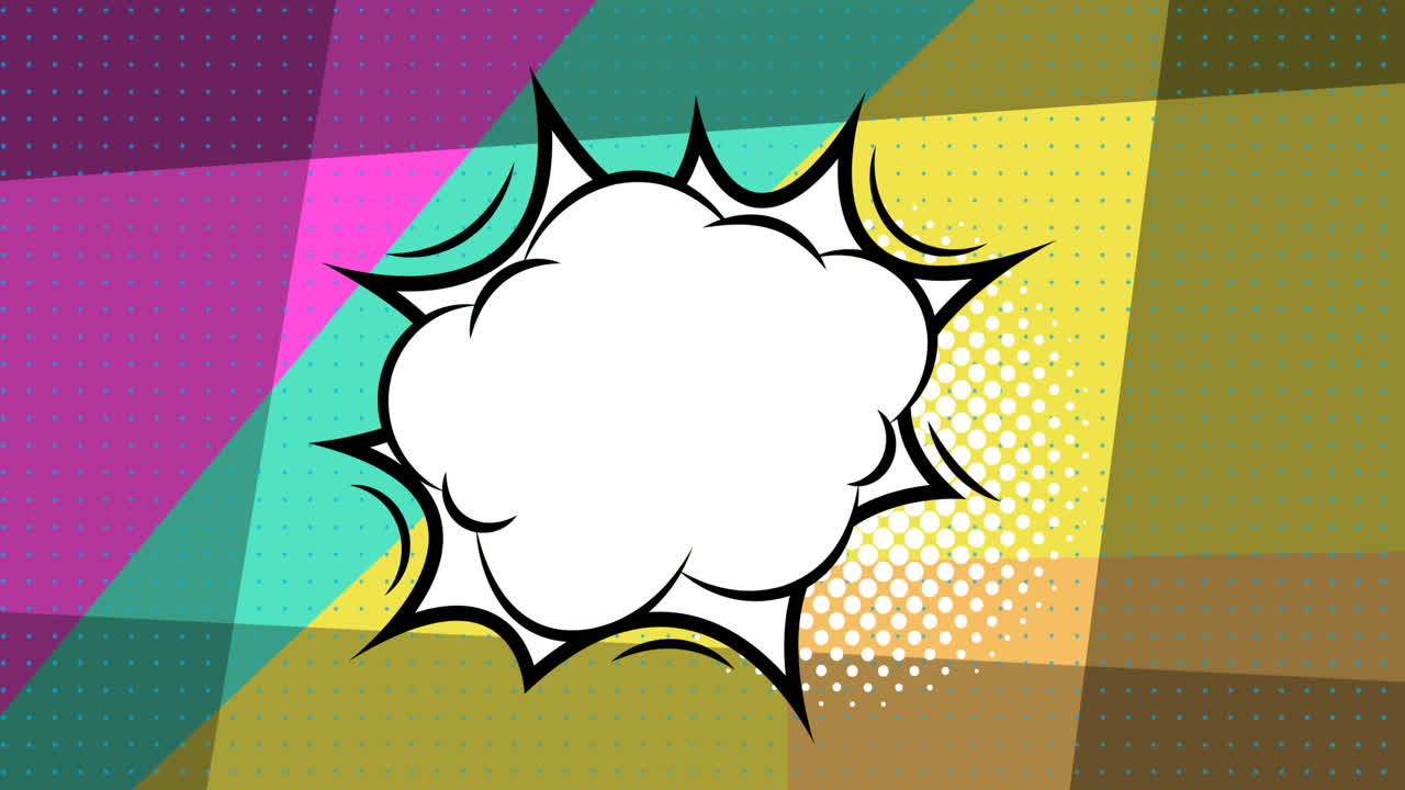 animación de una burbuja de habla sobre un fondo en movimiento de colores