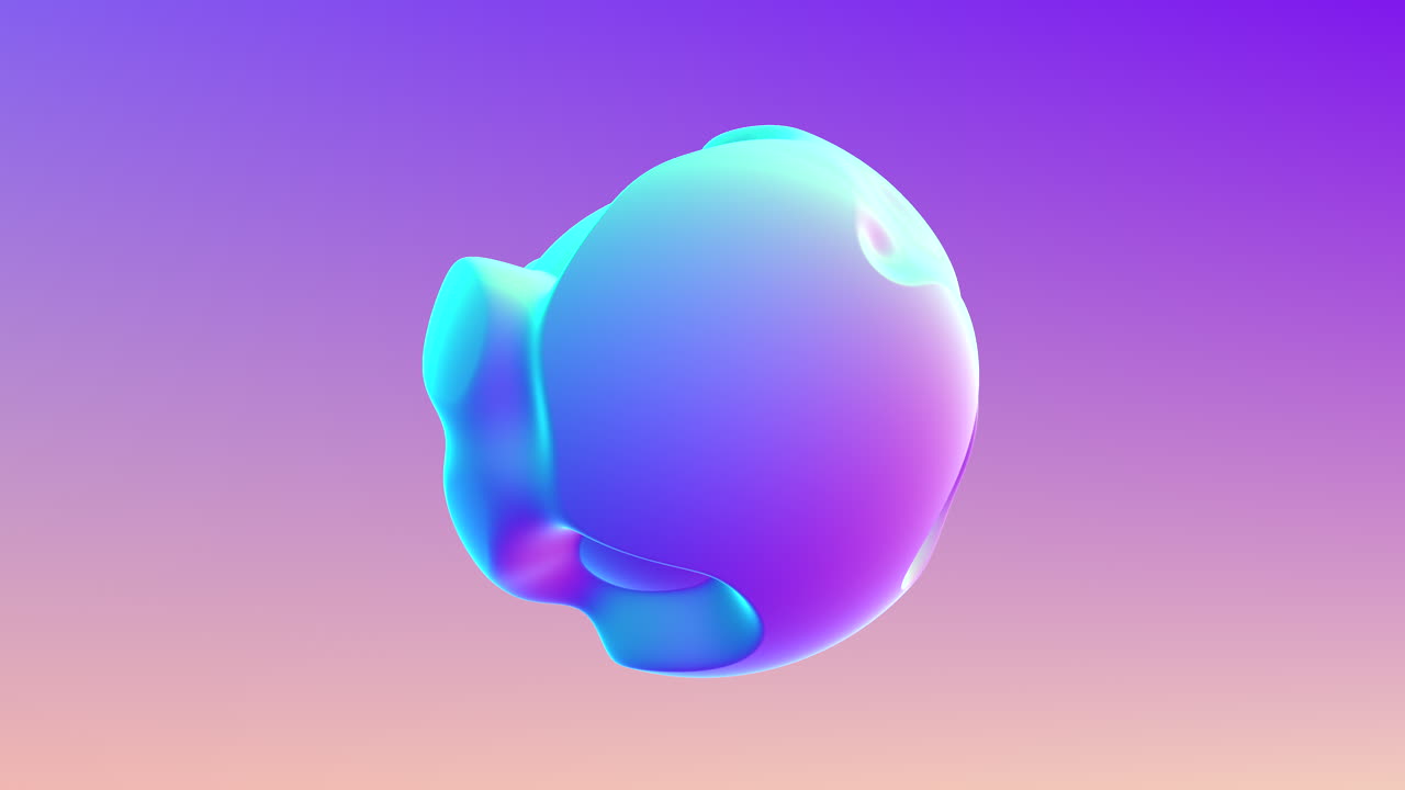 Rendering 3D futuristico di una cellula fluttuante luminosa nelle tonalità del blu e del viola