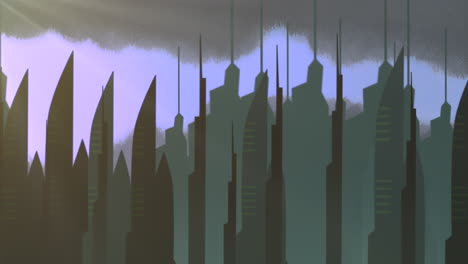 cartoon animation background with motion clouds and buildings abstract cityscape backdrop 1