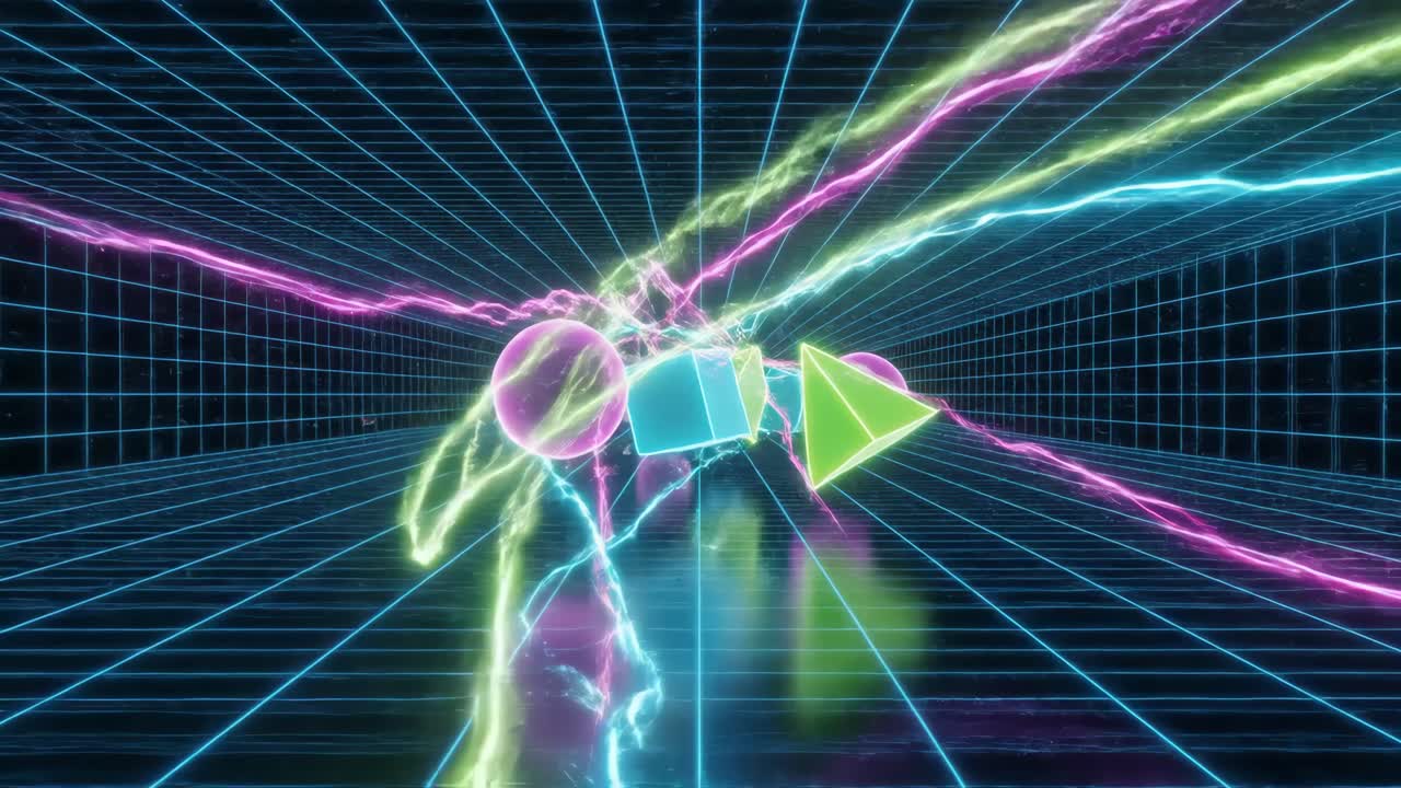 Abstract Geometric Shapes in Synthwave Style