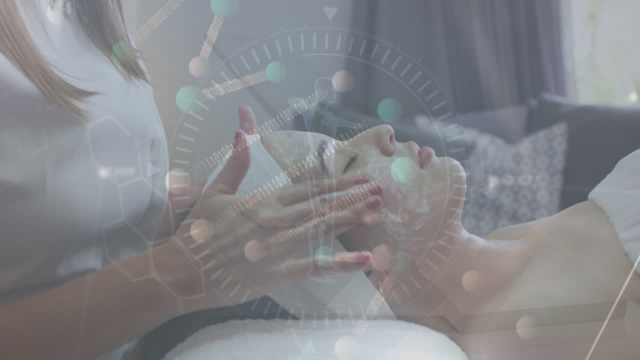 미용실에서 백인 여성에 대한 데이터 처리의 애니메이션