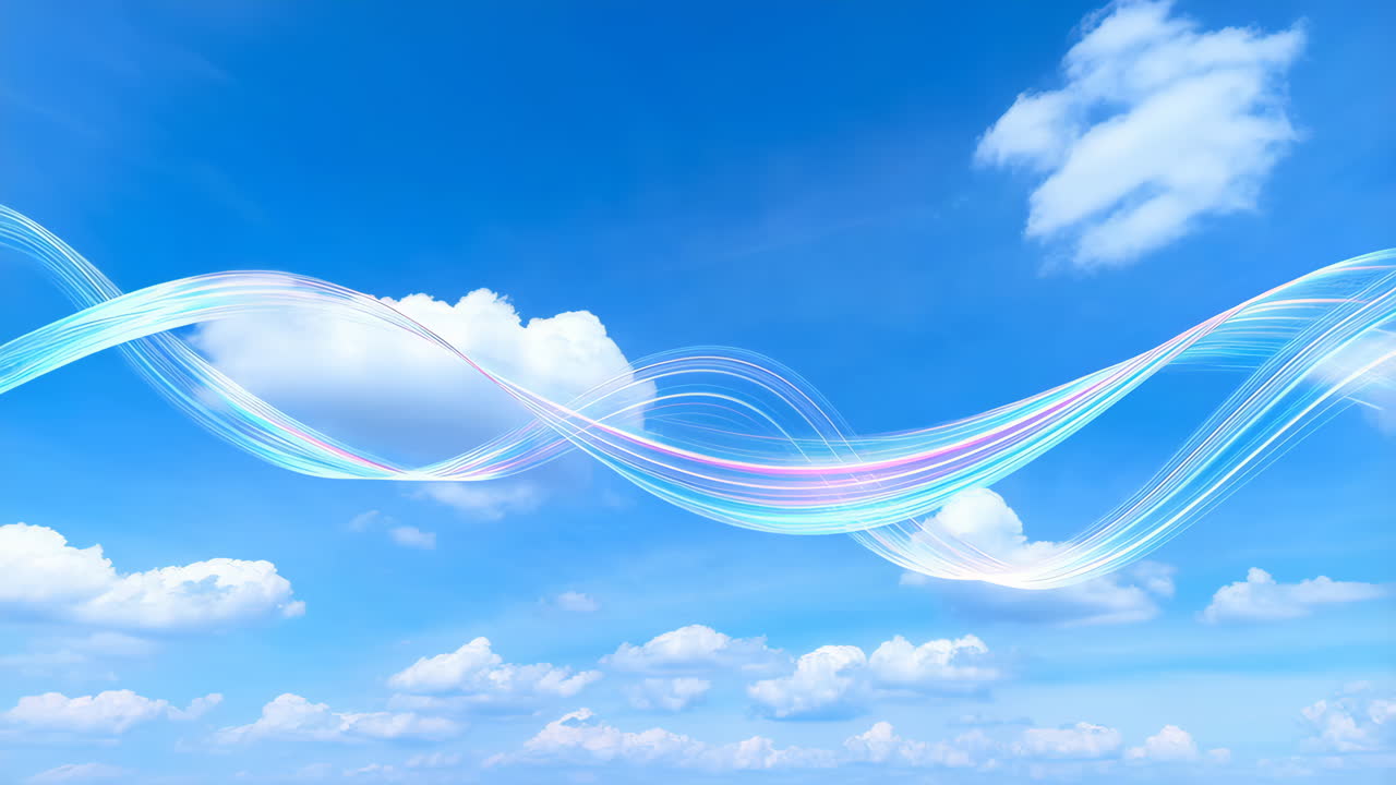 Luminous Abstract Waves in Blue Sky