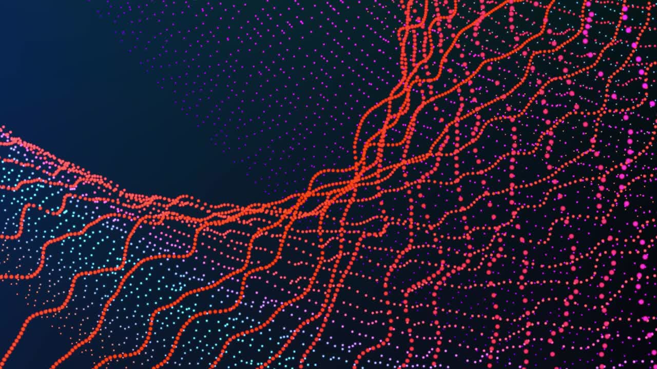 red color dot particles movement in digital space. red color dot line geometric abstract motion background.