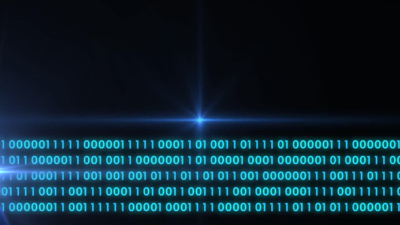 animação de trilhas de luz e processamento de dados em fundo preto