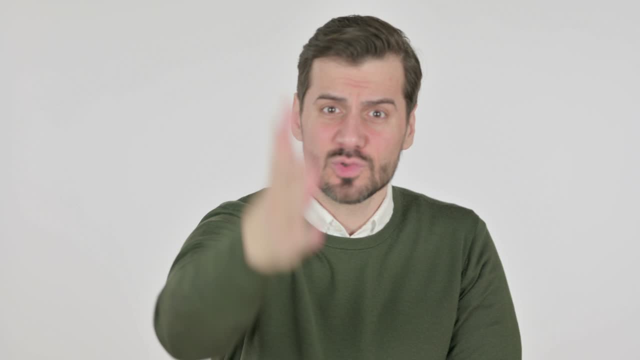 Portrait of Man Feeling Angry, Fighting, White Screen