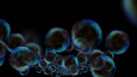 three dimensional animation of bubbles floating from foreground to background, calm soothing background for relaxation, motion graphic