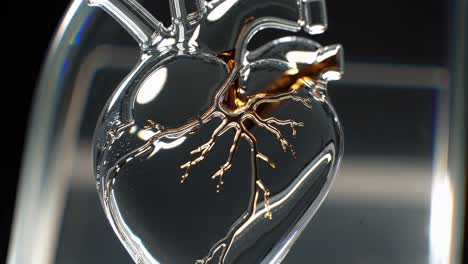 transparent glass heart model with golden veins