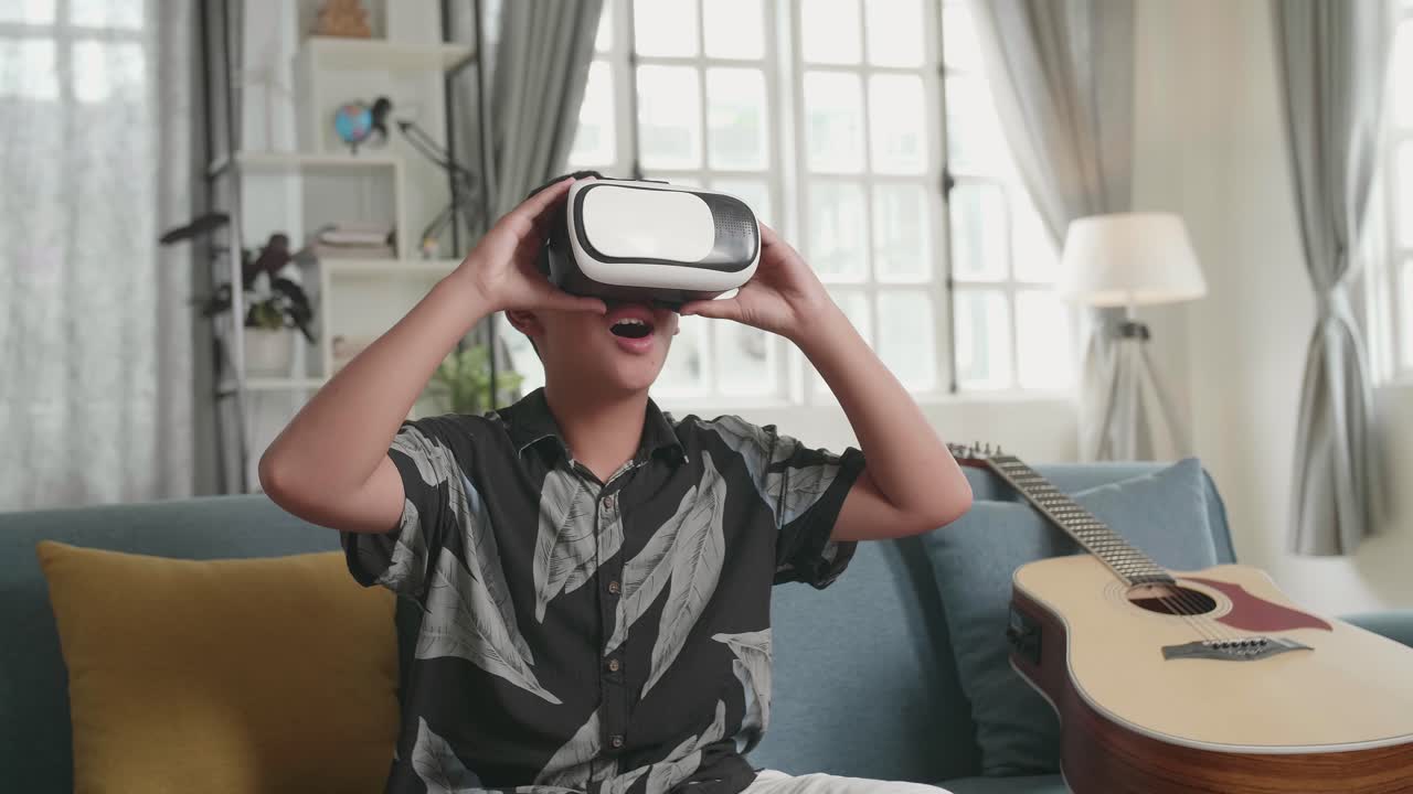 Boy Experiencing Virtual Reality at Home
