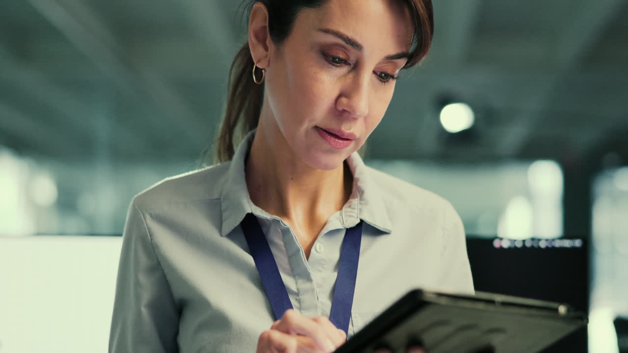mujer de negocios usando una tableta en una oficina