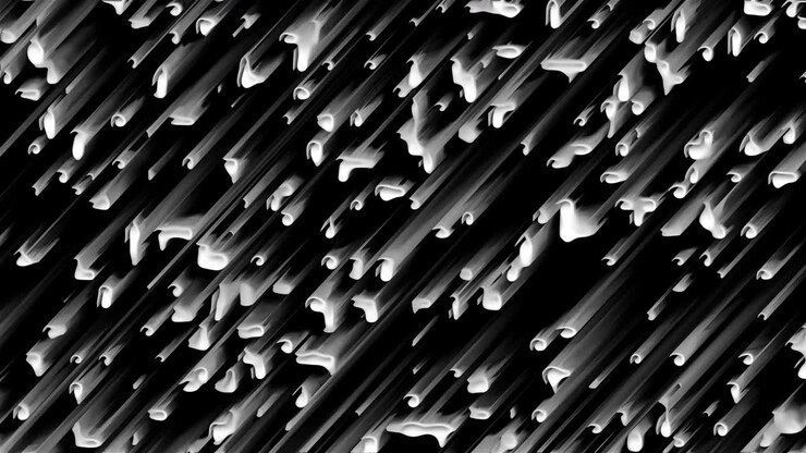 Many abstract comets fall at high speed, 3d rendering. Virtual asteroid rain, computer generated background